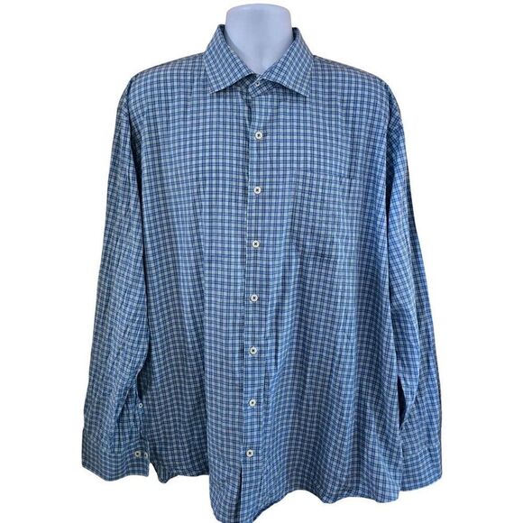 Peter Millar Mens XXL Blue Plaid Cotton Button-Up Shirt golf - Picture 1 of 8